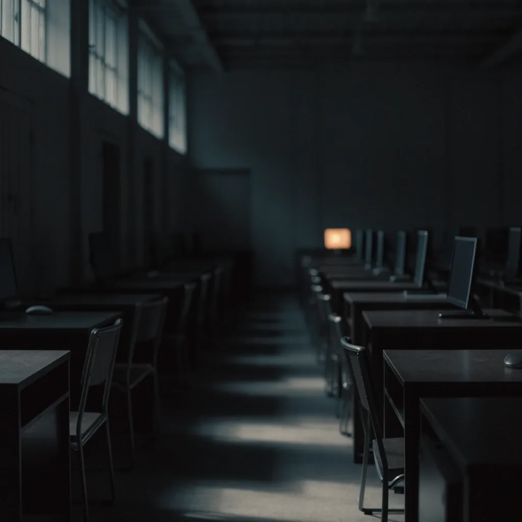 Study carrels in the academy learning center, lit by cool daylight from high windows