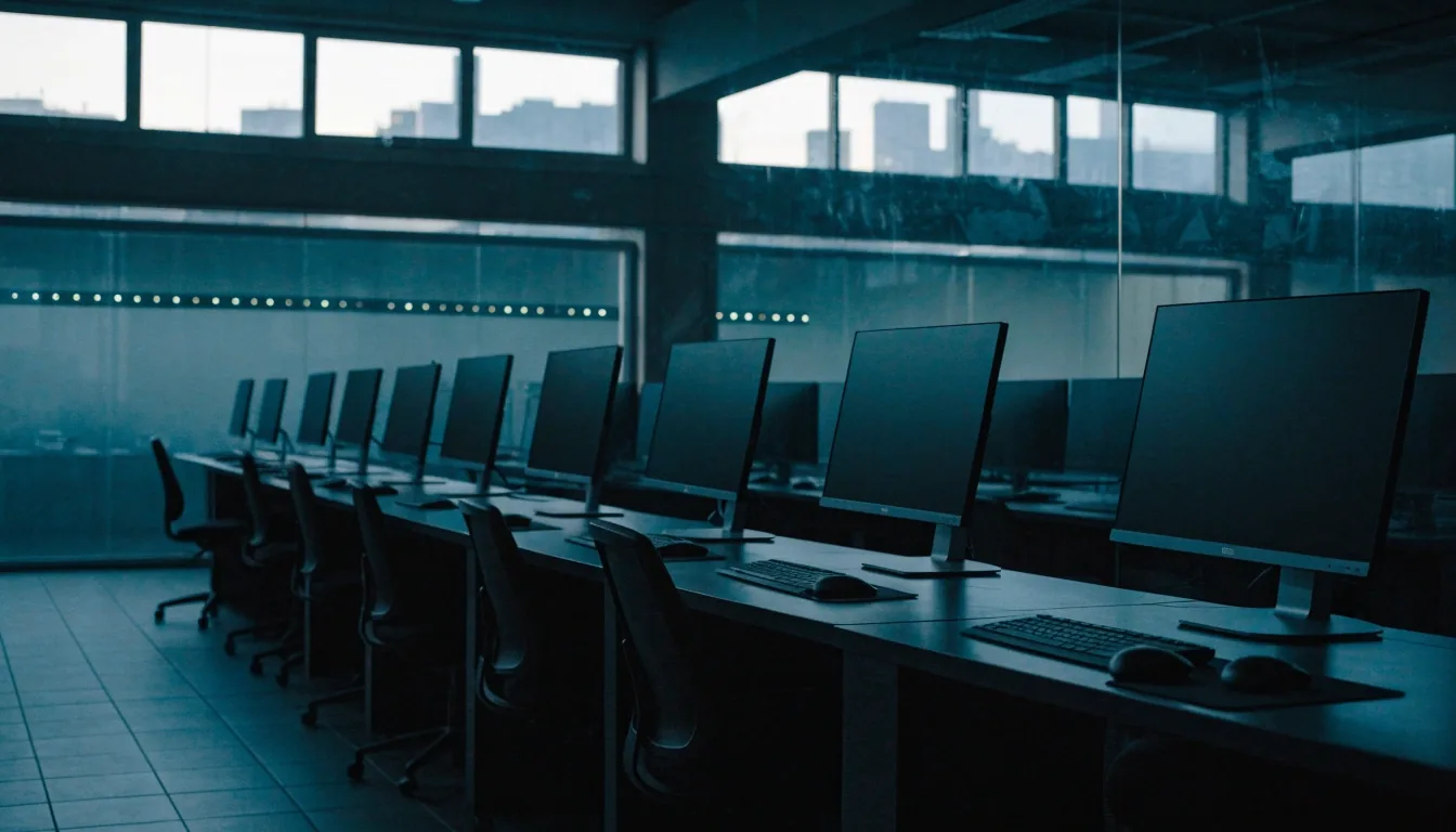 Empty classroom rows lit by cool daylight, the study setting where the academy's tracks are taught