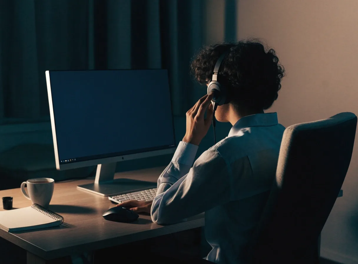 Hands on a keyboard beside a notebook on a dark desk, the everyday setup of a learner working through an IT track